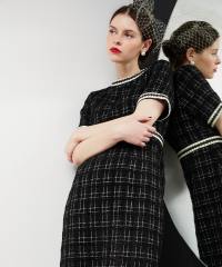 美脚効果スリット入りツイード柄ハイウエストドレス結婚式(TV紹介アイテム) パーティードレス