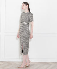 美脚効果スリット入りツイード柄ハイウエストドレス結婚式(TV紹介アイテム) パーティードレス