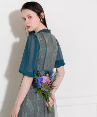 美脚効果ハイウエストチュールレース切り替えドレス結婚式(TV紹介アイテム) パーティードレス