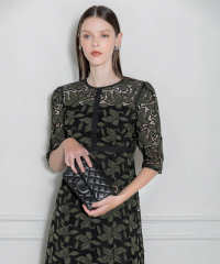 花柄刺繍レース切り替えマーメイドワンピース美脚効果ドレス結婚式 パーティードレス