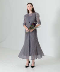 刺繍レースウエストサイド釦マーメイドシルエットジャンスカロング丈ドレスワンピース美脚効果結婚式 パーティードレス