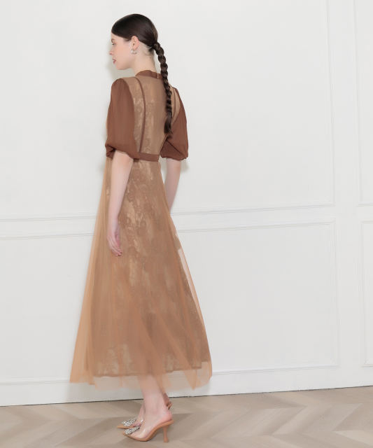 美脚効果ハイウエストチュールレース切り替えドレス結婚式(TV紹介アイテム) パーティードレス