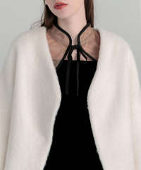 ドレスに合うアウター Vネックショートファーコートドロップショルダージャケット