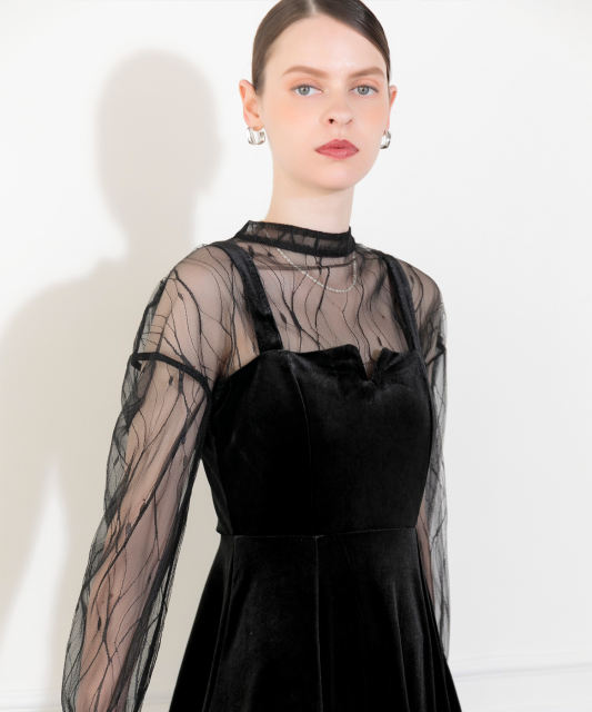 2WAY美脚フレアハイウエストキャミソールロングドレス結婚式セットアップ パーティードレス