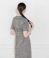 美脚効果スリット入りツイード柄ハイウエストドレス結婚式(TV紹介アイテム) パーティードレス