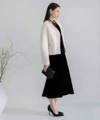 ドレスに合うアウター Vネックショートファーコートドロップショルダージャケット