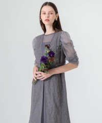 刺繍レースウエストサイド釦マーメイドシルエットジャンスカロング丈ドレスワンピース美脚効果結婚式 パーティードレス