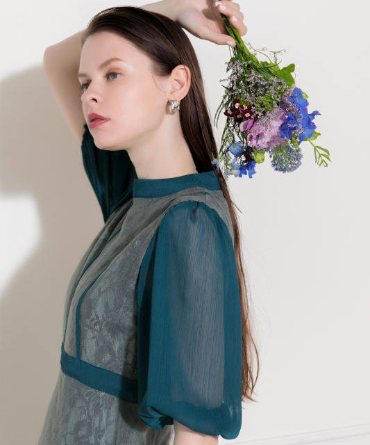 美脚効果ハイウエストチュールレース切り替えドレス結婚式(TV紹介アイテム) パーティードレス