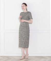 美脚効果スリット入りツイード柄ハイウエストドレス結婚式(TV紹介アイテム) パーティードレス