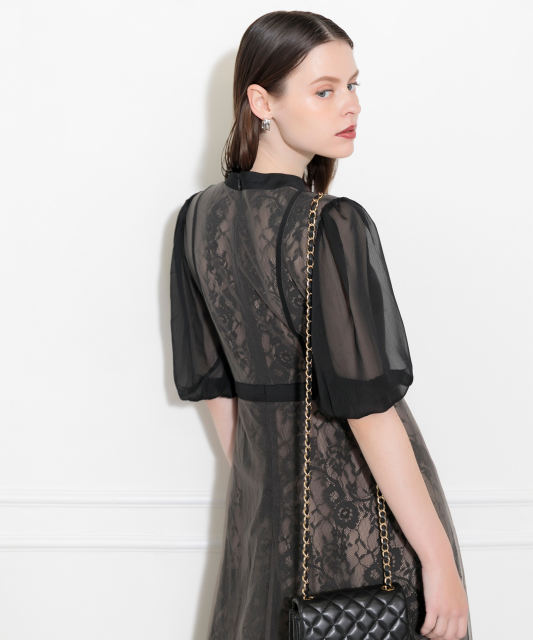 美脚効果ハイウエストチュールレース切り替えドレス結婚式(TV紹介アイテム) パーティードレス