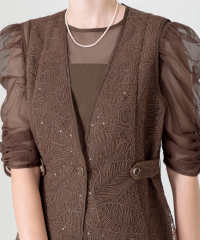 刺繍レースウエストサイド釦マーメイドシルエットジャンスカロング丈ドレスワンピース美脚効果結婚式 パーティードレス