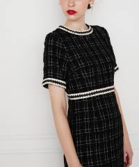 美脚効果スリット入りツイード柄ハイウエストドレス結婚式(TV紹介アイテム) パーティードレス