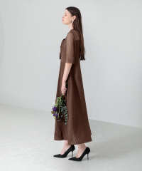 ビスチェ風切り替えプチハイネック花柄シアーレースワッフル生地ロング丈美脚効果ドレス結婚式 パーティードレス