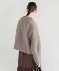 ドレスに合うアウター Vネックショートファーコートドロップショルダージャケット