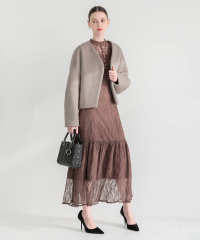 ドレスに合うアウター Vネックショートファーコートドロップショルダージャケット