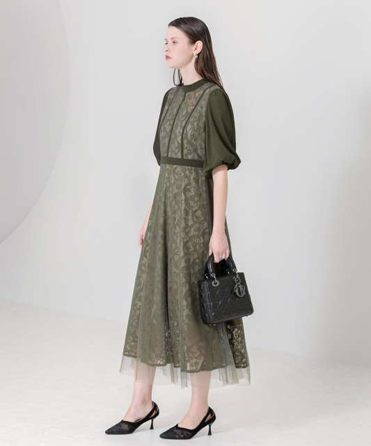 美脚効果ハイウエストチュールレース切り替えドレス結婚式(TV紹介アイテム) パーティードレス