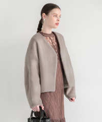 ドレスに合うアウター Vネックショートファーコートドロップショルダージャケット