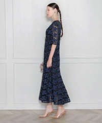 花柄刺繍レース切り替えマーメイドワンピース美脚効果ドレス結婚式 パーティードレス