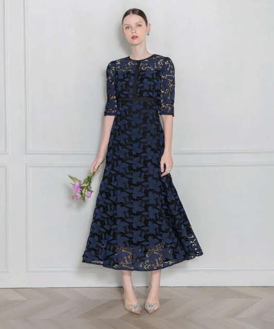 花柄刺繍レース切り替えマーメイドワンピース美脚効果ドレス結婚式 パーティードレス