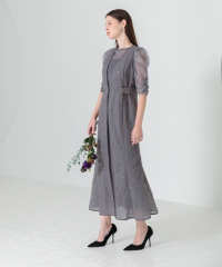 刺繍レースウエストサイド釦マーメイドシルエットジャンスカロング丈ドレスワンピース美脚効果結婚式 パーティードレス