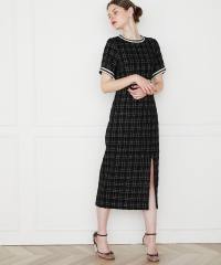 美脚効果スリット入りツイード柄ハイウエストドレス結婚式(TV紹介アイテム) パーティードレス