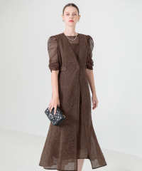 刺繍レースウエストサイド釦マーメイドシルエットジャンスカロング丈ドレスワンピース美脚効果結婚式 パーティードレス