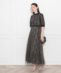 美脚効果ハイウエストチュールレース切り替えドレス結婚式(TV紹介アイテム) パーティードレス