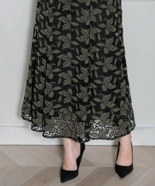 花柄刺繍レース切り替えマーメイドワンピース美脚効果ドレス結婚式 パーティードレス