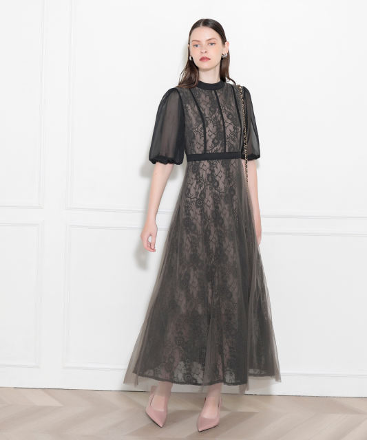 美脚効果ハイウエストチュールレース切り替えドレス結婚式(TV紹介アイテム) パーティードレス