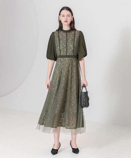 美脚効果ハイウエストチュールレース切り替えドレス結婚式(TV紹介アイテム) パーティードレス