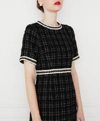 美脚効果スリット入りツイード柄ハイウエストドレス結婚式(TV紹介アイテム) パーティードレス