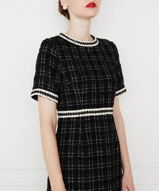 美脚効果スリット入りツイード柄ハイウエストドレス結婚式(TV紹介アイテム) パーティードレス