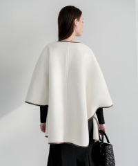 ドレスに合うアウター 3WAYレザーパイピングマフラー付きポンチョ風ミドルコート