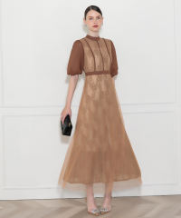 美脚効果ハイウエストチュールレース切り替えドレス結婚式(TV紹介アイテム) パーティードレス