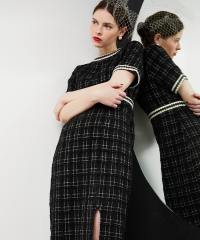 美脚効果スリット入りツイード柄ハイウエストドレス結婚式(TV紹介アイテム) パーティードレス