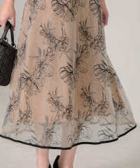 配色パイピングプチハイネック花柄刺繍ラメレースロング丈ドレスワンピース美脚効果結婚式 パーティードレス