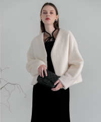 ドレスに合うアウター Vネックショートファーコートドロップショルダージャケット