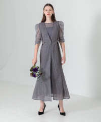 刺繍レースウエストサイド釦マーメイドシルエットジャンスカロング丈ドレスワンピース美脚効果結婚式 パーティードレス