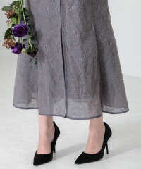 刺繍レースウエストサイド釦マーメイドシルエットジャンスカロング丈ドレスワンピース美脚効果結婚式 パーティードレス