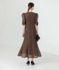 刺繍レースウエストサイド釦マーメイドシルエットジャンスカロング丈ドレスワンピース美脚効果結婚式 パーティードレス