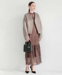 ドレスに合うアウター Vネックショートファーコートドロップショルダージャケット