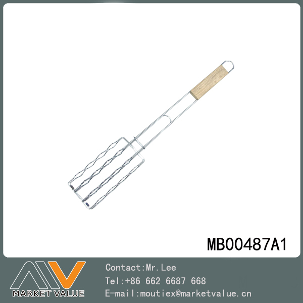 WOODEN Handle CHROME HOT DOG BBQ NET TC