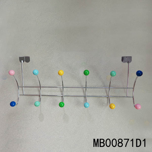 SS CHROME DOOR HOOK with 6 HOOKS RESIN BEAD POLYBAG