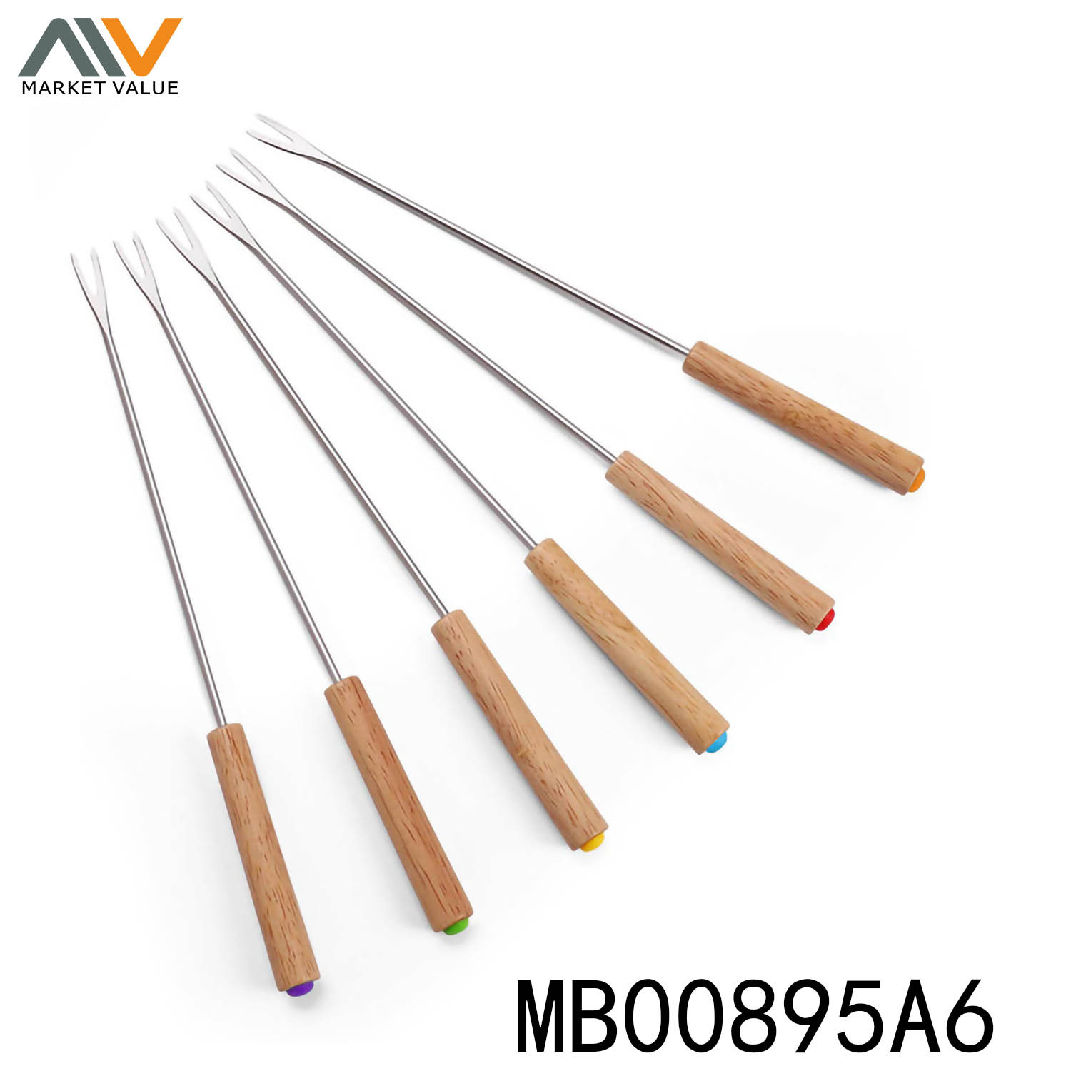 6PCS FONDUE FORKS with WOOD Hand PBH
