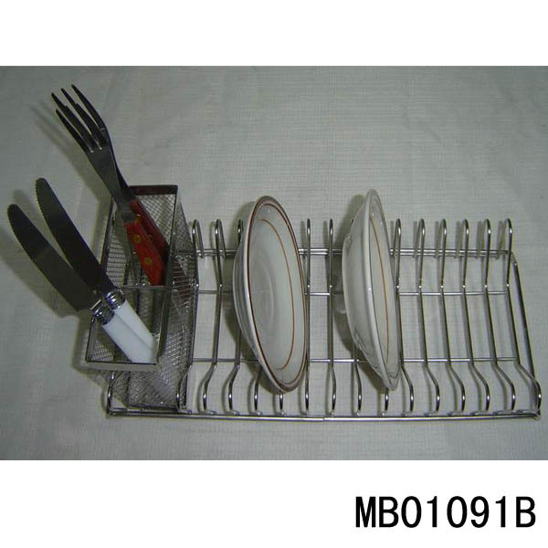 CHROME BOWL and DISH Stand with PLASTIC CUTLERY HOLDER SHRINK