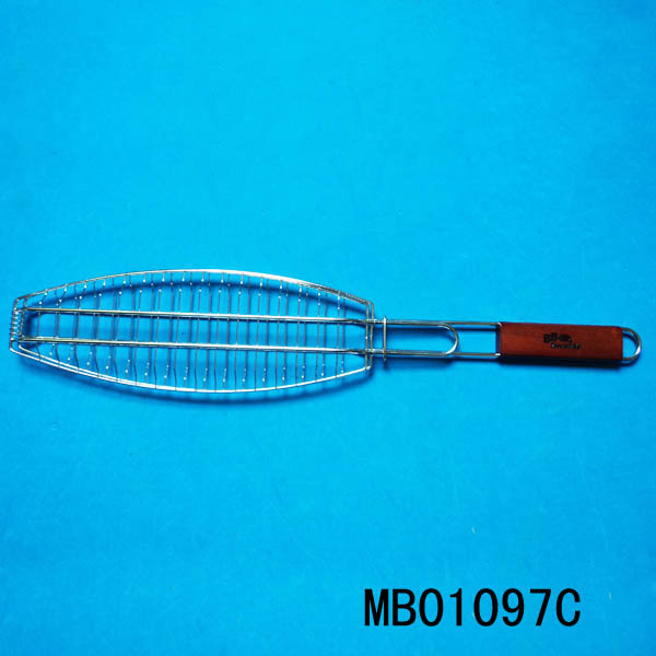 24in BBQ FISH BROILER with WOODEN Handle