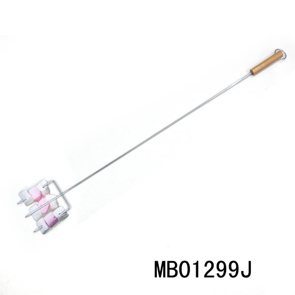 WOODEN Handle CHROME LONG BBQ SKEWER