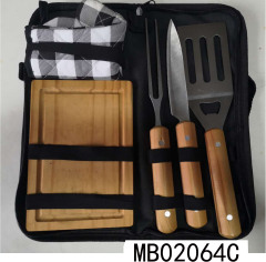 SETS OF 6PCS BBQ TOOLS with PINE Handle