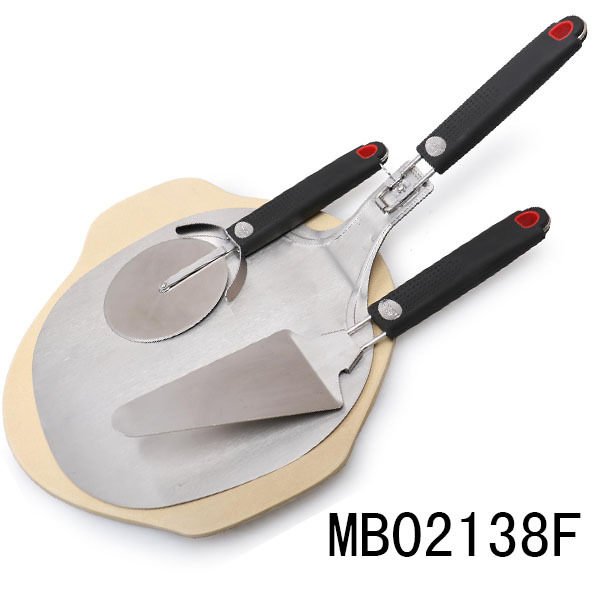 SS PIZZA BAKING STONE with 2PCS PIZZA SHOVEL with PIZZA CUTTER
