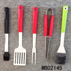5PCS PLASTIC Handle BBQ TOOLSFORK SHOVEL TONG SS BRUSH SILICONE BRUSH TC